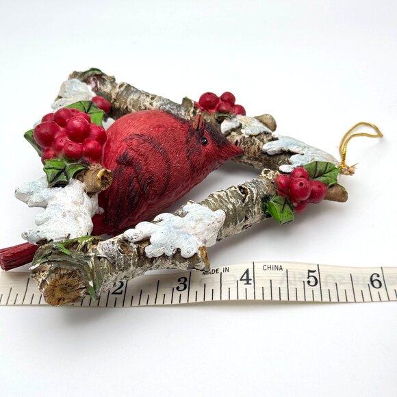 Cardinal Bird Ornament With Snowy Birch Frame & Red Berries Gift - Picture 9 of 10